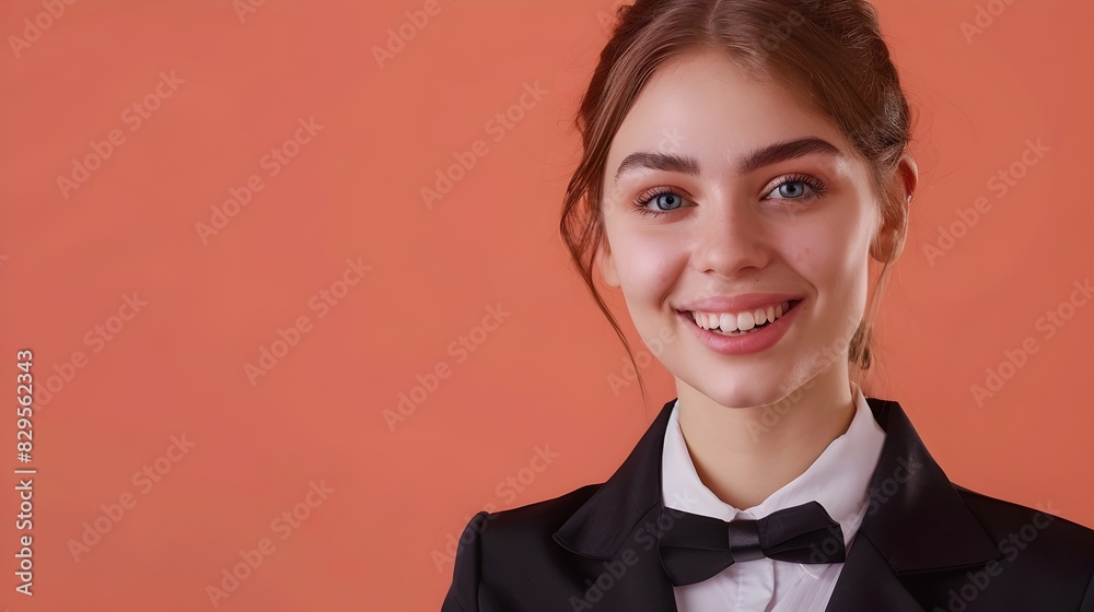 Cheerful Hotel Receptionist at Work Symbol of Exemplary Service Cheerful Hotel Receptionist at Work Symbol of Exemplary Service
