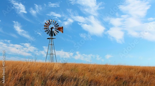 Small windmill, wind turbine energy. Energy source from wind energy. Alternative electricity.
