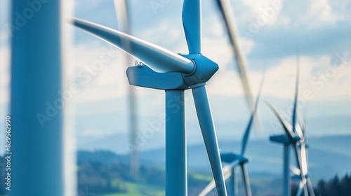 Wind turbine energy, close-up. Energy source from wind energy. Alternative electricity. Close-up.