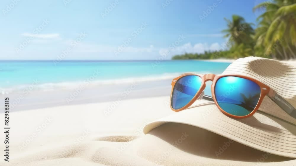 Sunglasses on the Beach, Summer Theme 4K Animation Video Sunglasses on the Beach, Summer Theme 4K Animation Video
