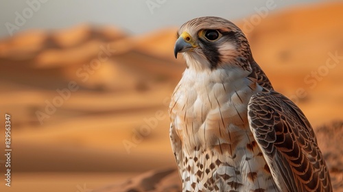 Portrait of a falcon or bird of prey in desert photo