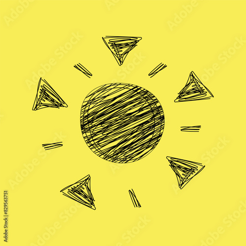 Sun in doodle style. Vector illustration of a hand drawn sun. 