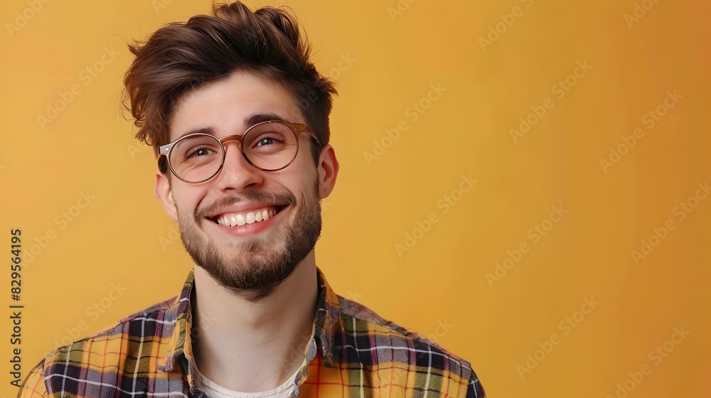 Obraz premium Cheerful Young Counselor Working on a Colorful Background Professional Help and Encouragement