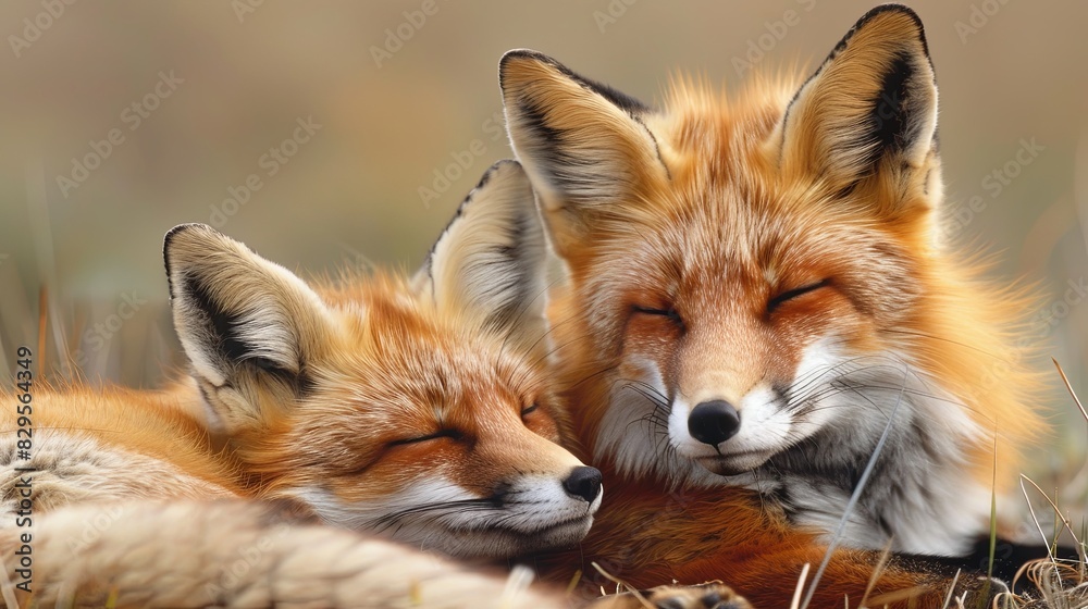 Fototapeta premium Red fox cub and mother