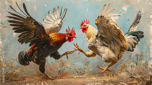 Cockfighting is a blood sport involving domesicated roosters as the combatants