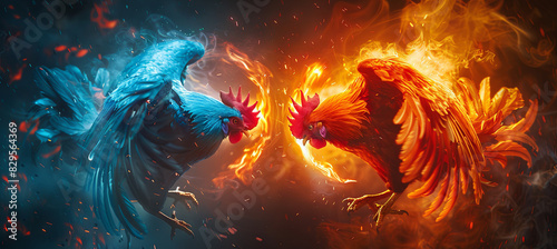 Cockfighting is a blood sport involving domesicated roosters as the combatants photo