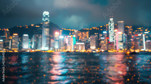 A blurred focus background with cityscape at night with bokeh lights. Urban life and nightlife concept. Cover image for urban lifestyle magazine. Banner with copy space.