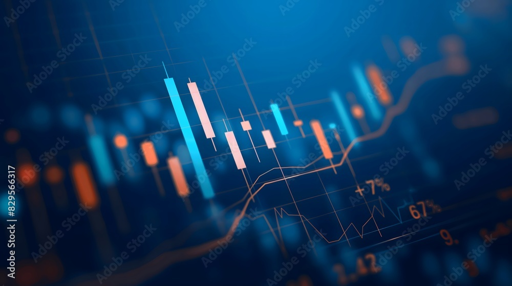 Fototapeta premium Candlestick chart with upward trend in financial market