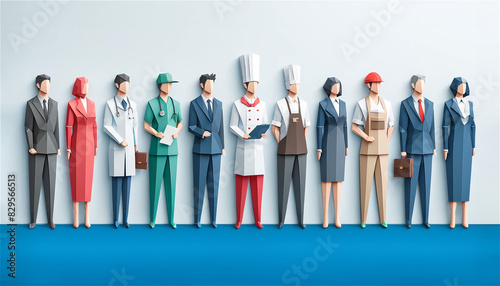 Origami Style Diverse Professionals Group: Doctors, Chefs, Businesspeople, and More