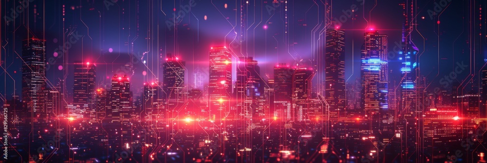 Futuristic Smart Cyber City: Innovative Urban Landscape in Digital Circuitry, futuristic technology concept,  graphic banner design 