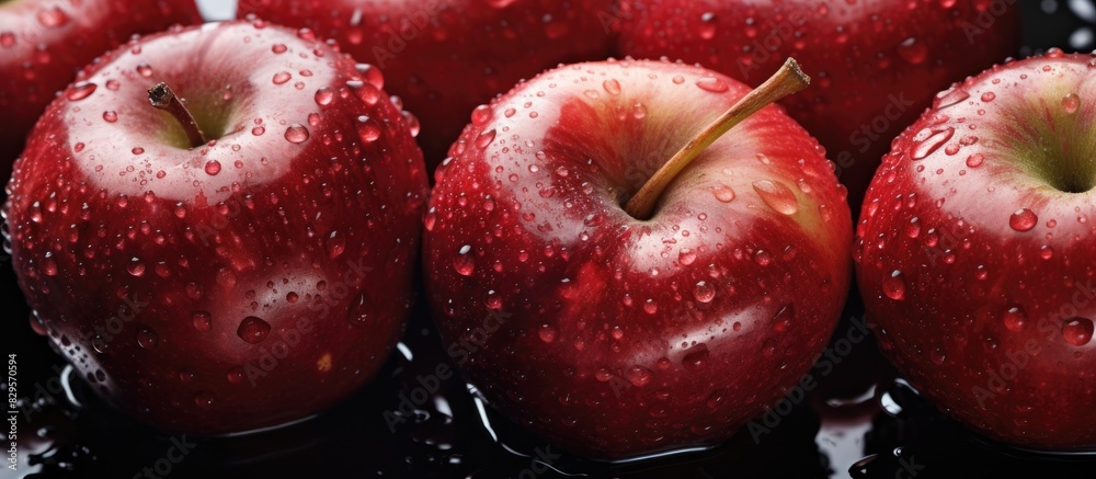 Water droplets adorn fresh red apples in a copy space image Water droplets adorn fresh red apples in a copy space image