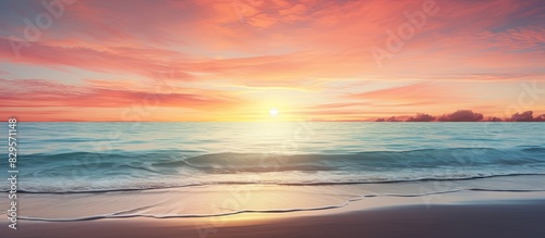 A sunrise captured with a scenic beach background in a photograph showing a tranquil copy space image