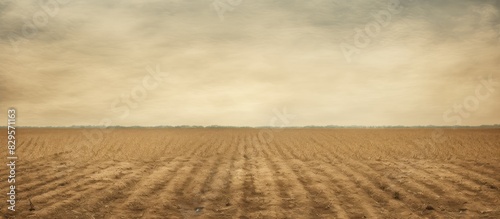 Old fashioned picture of a plowed field with copy space image photo