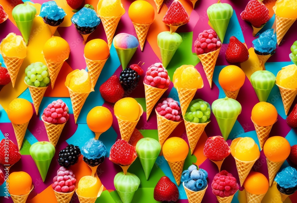Obraz premium delicious homemade ice cream scoops waffle sweet treats summer desserts, cones, creamy, frozen, refreshing, vanilla, chocolate, flavors, toppings, sprinkles