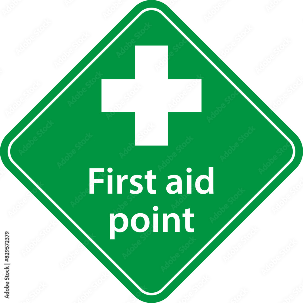 First aid post box point green sign First aid post box point green sign