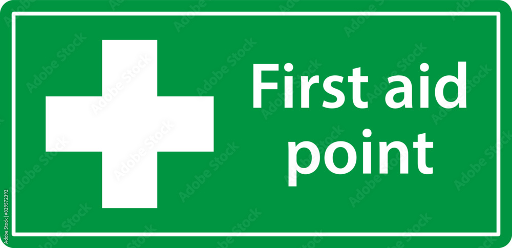 First aid post box point green sign First aid post box point green sign