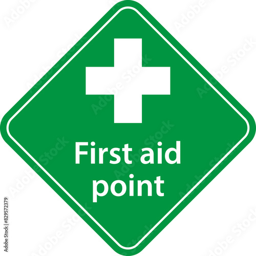 First aid post box point green sign