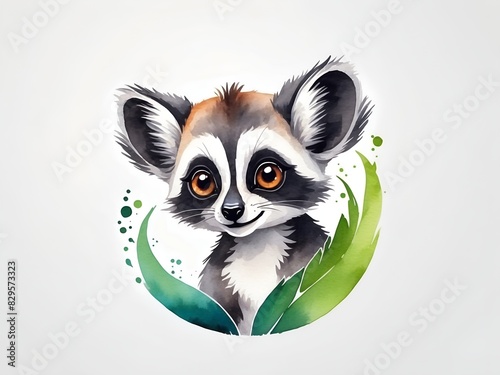 Colorful watercolor cute Lemur illustration on a white background	
