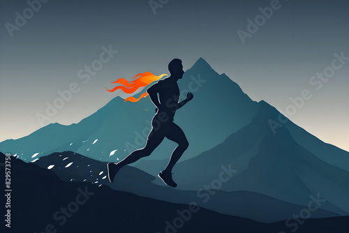 Illustration of a man running in the mountains. Logo of a man with a passion for the mountains. photo