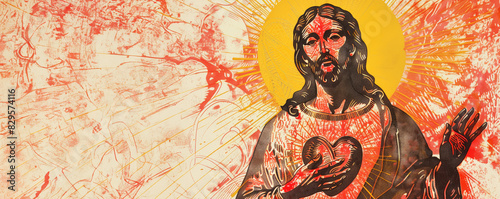 The sacred heart of jesus christ, risograph illustration.