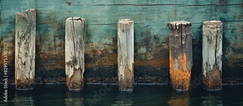 The dock trunk pillars shows signs of deterioration in the copy space image photo