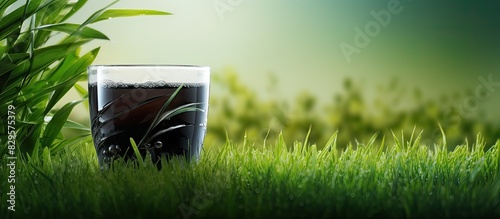 Refreshing grass jelly drink with copy space image photo