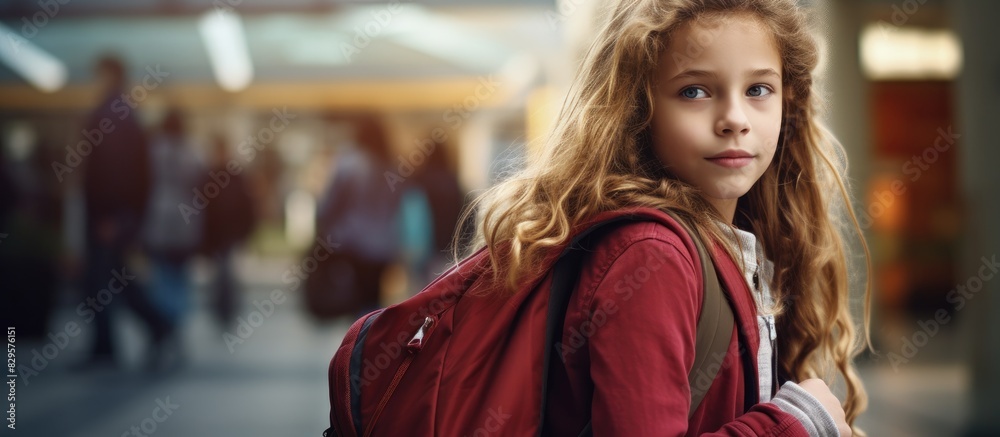 Portrait of a young girl with a backpack heading to school with a copy space image