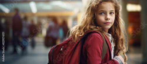 Portrait of a young girl with a backpack heading to school with a copy space image
