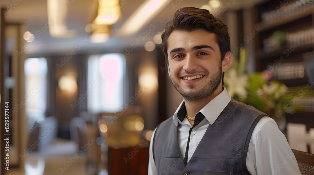 Happy Young Lodging Manager Exuding Professionalism in Vibrant Workspace Happy Young Lodging Manager Exuding Professionalism in Vibrant Workspace