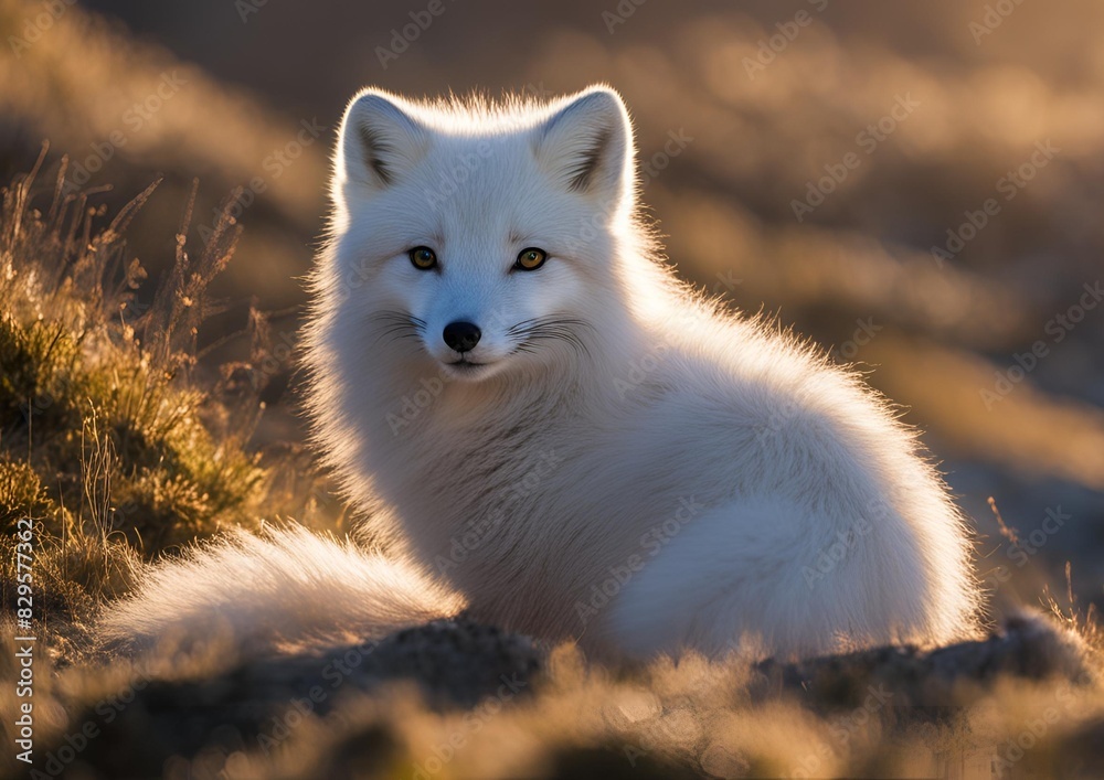 Arctic Fox basking in the evening sun. Arctic Fox basking in the evening sun.