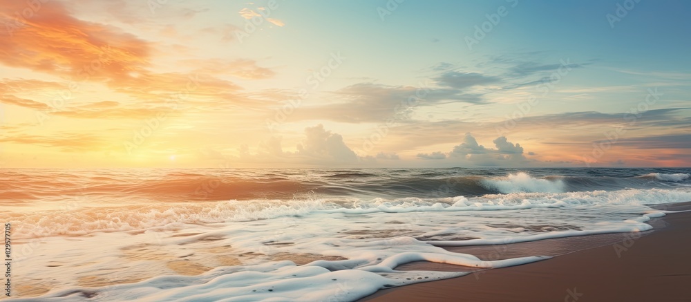 Soft tilt shift effect enhances beach at sunset creating picturesque copy space image Soft tilt shift effect enhances beach at sunset creating picturesque copy space image