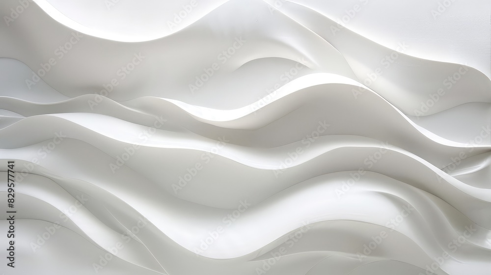 Minimalist wave shapes in white seamlessly integrate with a clean background, highlighting fluidity and simplicity.