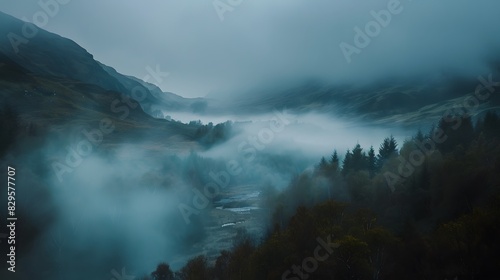 A mystical foggy morning in the Scottish Highlands, cinematic, 4k, ultra HD