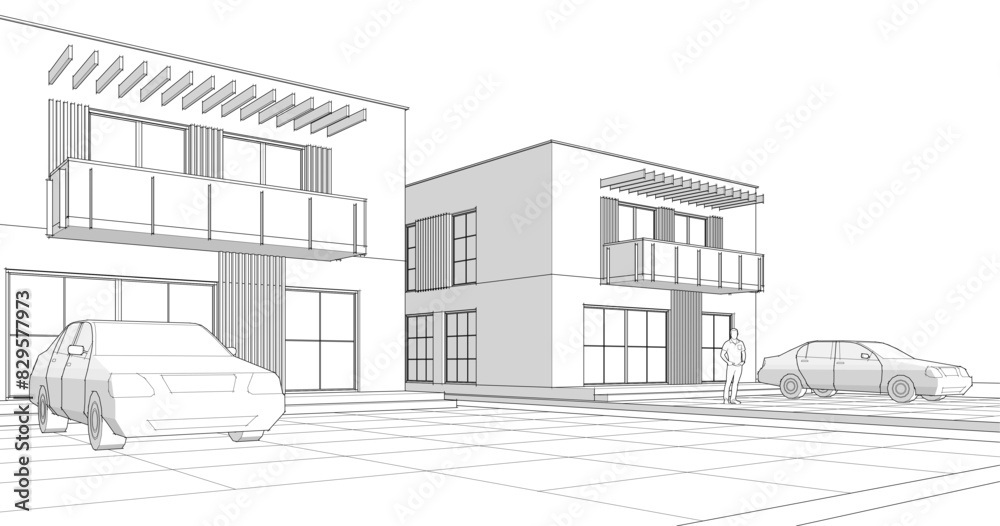 Fototapeta premium residential modern architecture 3d illustration
