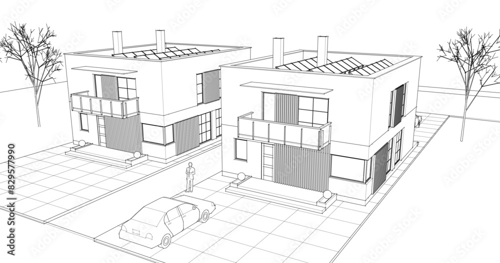 residential modern architecture 3d illustration