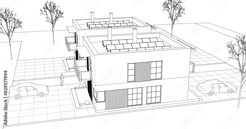 residential modern architecture 3d illustration