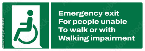 ISO emergency and first aid safety signs_emergency exit for people unable to walk or with walking impairment (left) landscape size 1/2 a4,a3,a2,a1