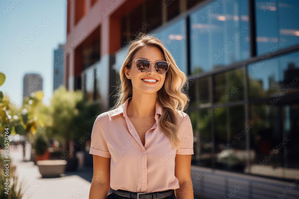 young business woman wearing sunglasses
