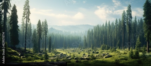National Park featuring a serene forest with tall pine trees providing a picturesque scene with ample copy space image