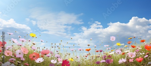 Vivid wildflowers bloom across the landscape in a colorful display creating a scenic vista with plenty of copy space image