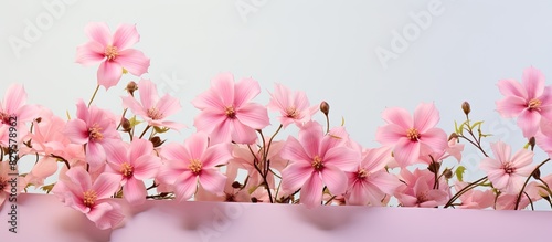 Floral arrangement of beautiful pink flowers against a plain background with open space for text or design known as a copy space image