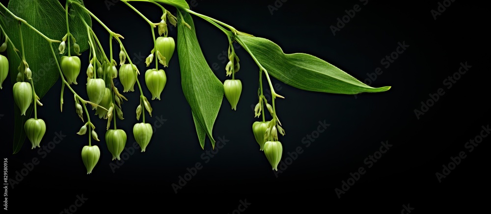 Fototapeta premium Underripe berries of Polygonatum odoratum also named Scented Solomon s seal with copy space image