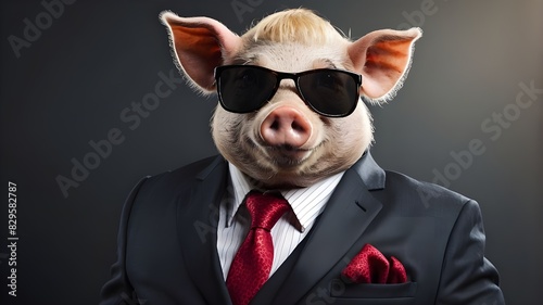Pig in a business suit and sunglasses