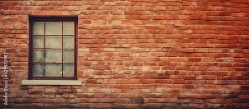 Vintage red brick wall with a window providing a charming backdrop for a copy space image