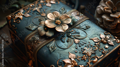 A close-up shot of a meticulously crafted 3D-rendered gift box with intricate details and textures, highlighting the craftsmanship and thoughtfulness that goes into selecting the perfect gift for a photo