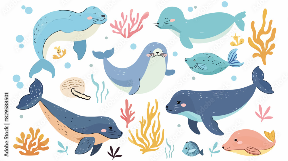 Beautiful cartoon illustration with colorful sea animal
