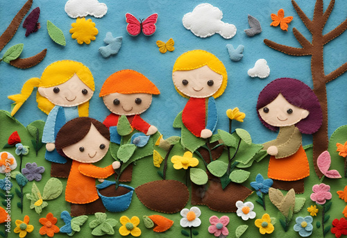 Children are helping to plant trees.
