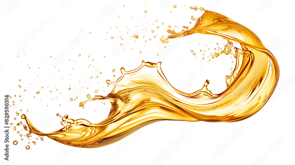 Fototapeta premium Splash of cooking oil juice beer gold liquid transparent background isolated