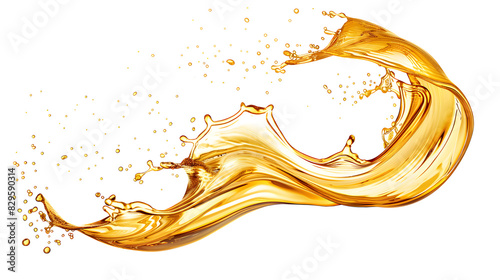 Splash of cooking oil juice beer gold liquid transparent background isolated