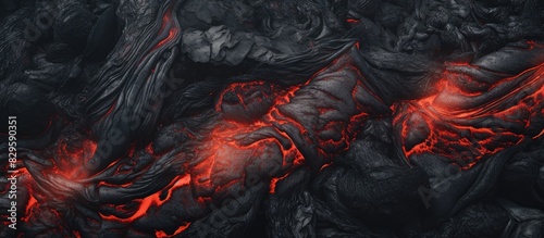 Close up aerial image capturing the texture of a solidifying lava field with copy space image photo